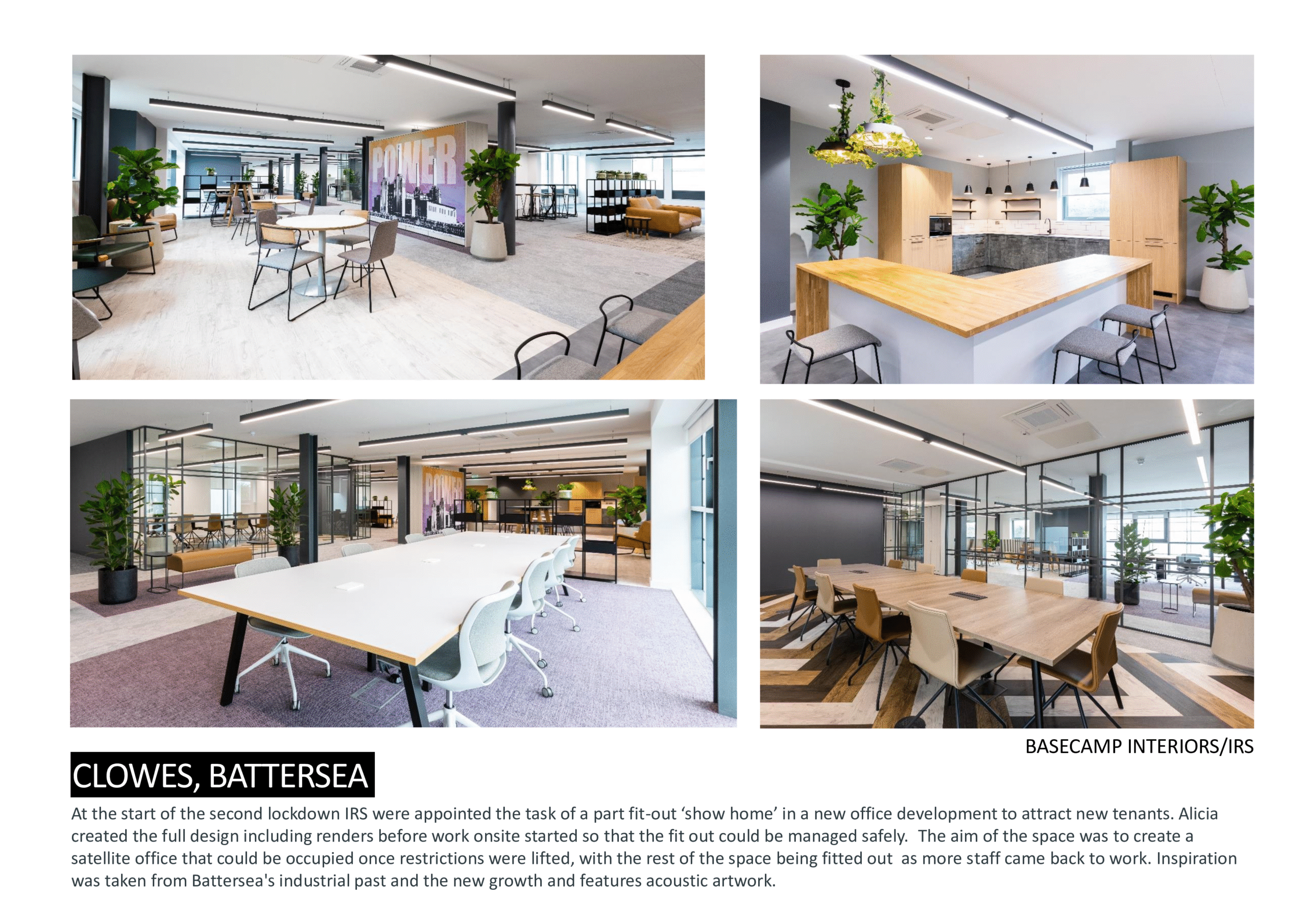 Modern office interiors featuring collaborative spaces, meeting rooms, and a stylish kitchen area designed for functionality and comfort.